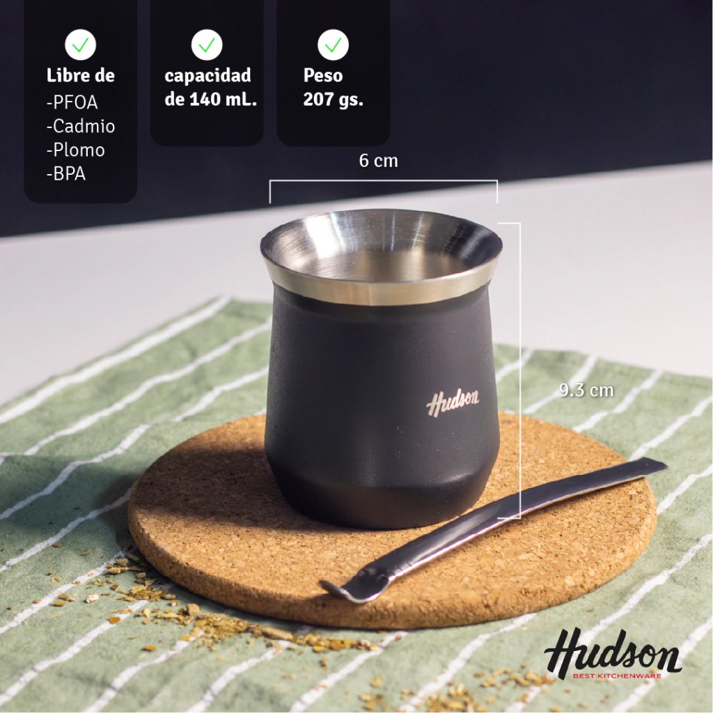 Mate de Acero Inoxidable Vaso Negro con Bombilla 3