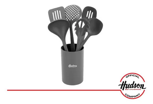 Set 6 Utensilios de Nylon Gris Oscuro Con Holder
