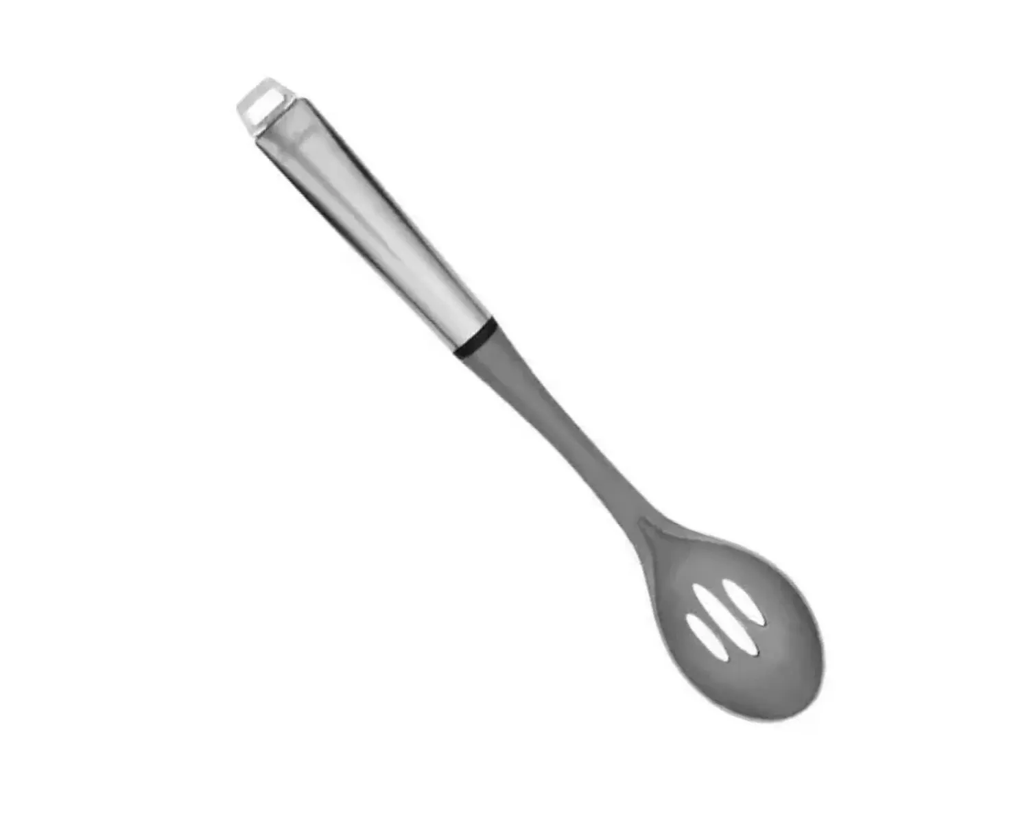 [26HOHUUT08G] Cuchara Calada de Nylon Gris con Mango de Acero Inoxidable