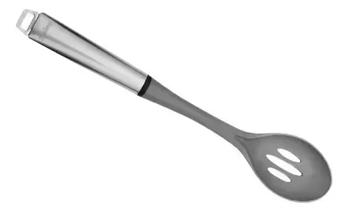 Cuchara Calada de Nylon Gris con Mango de Acero Inoxidable