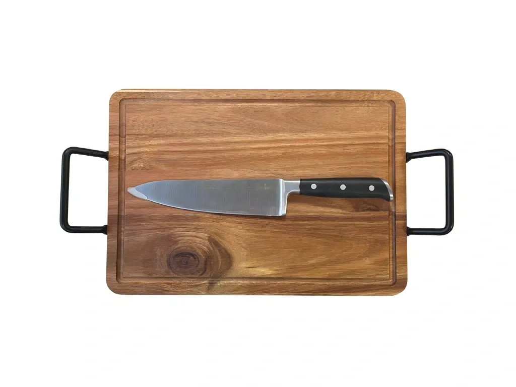 Set Asado Tabla de Madera de Acacia + Cuchillo Profesional Chef 7"