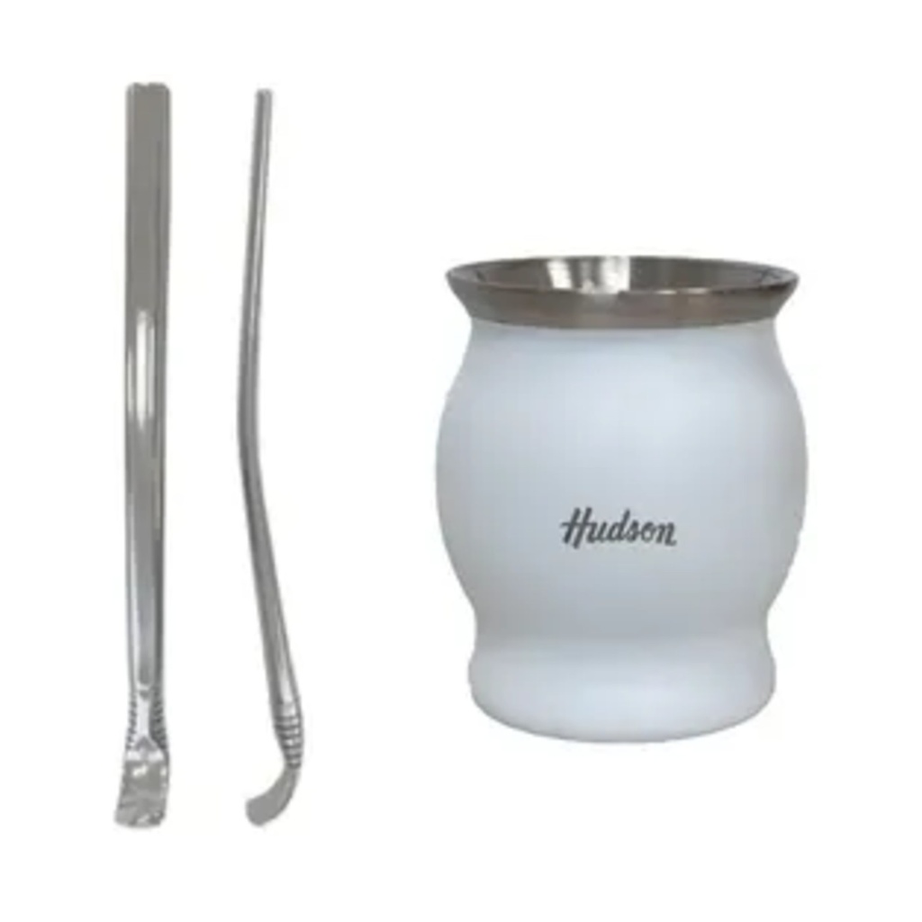 Mate de Acero Inoxidable Copa Blanco con Bombilla