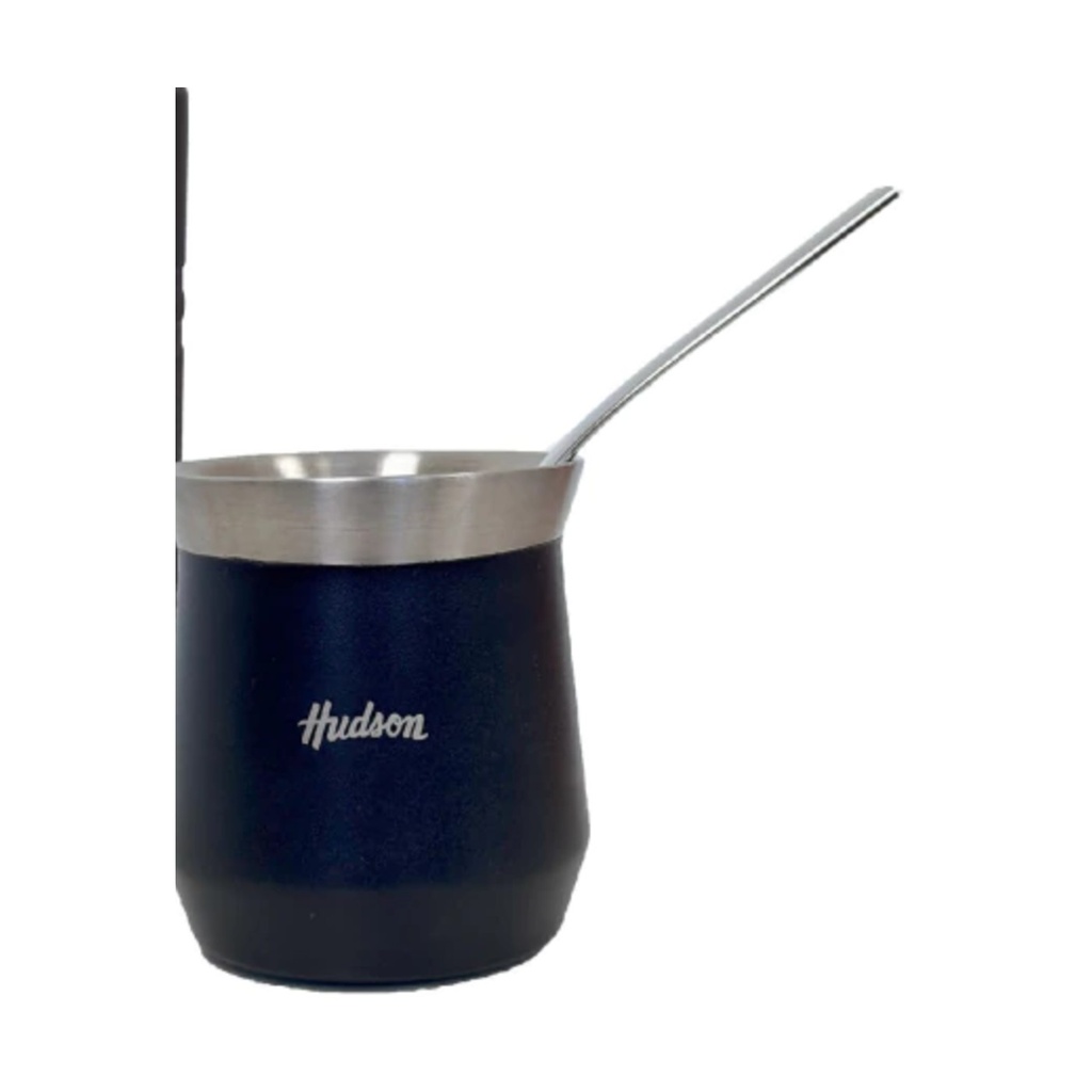 Mate de Acero Inoxidable Vaso Negro con Bombilla
