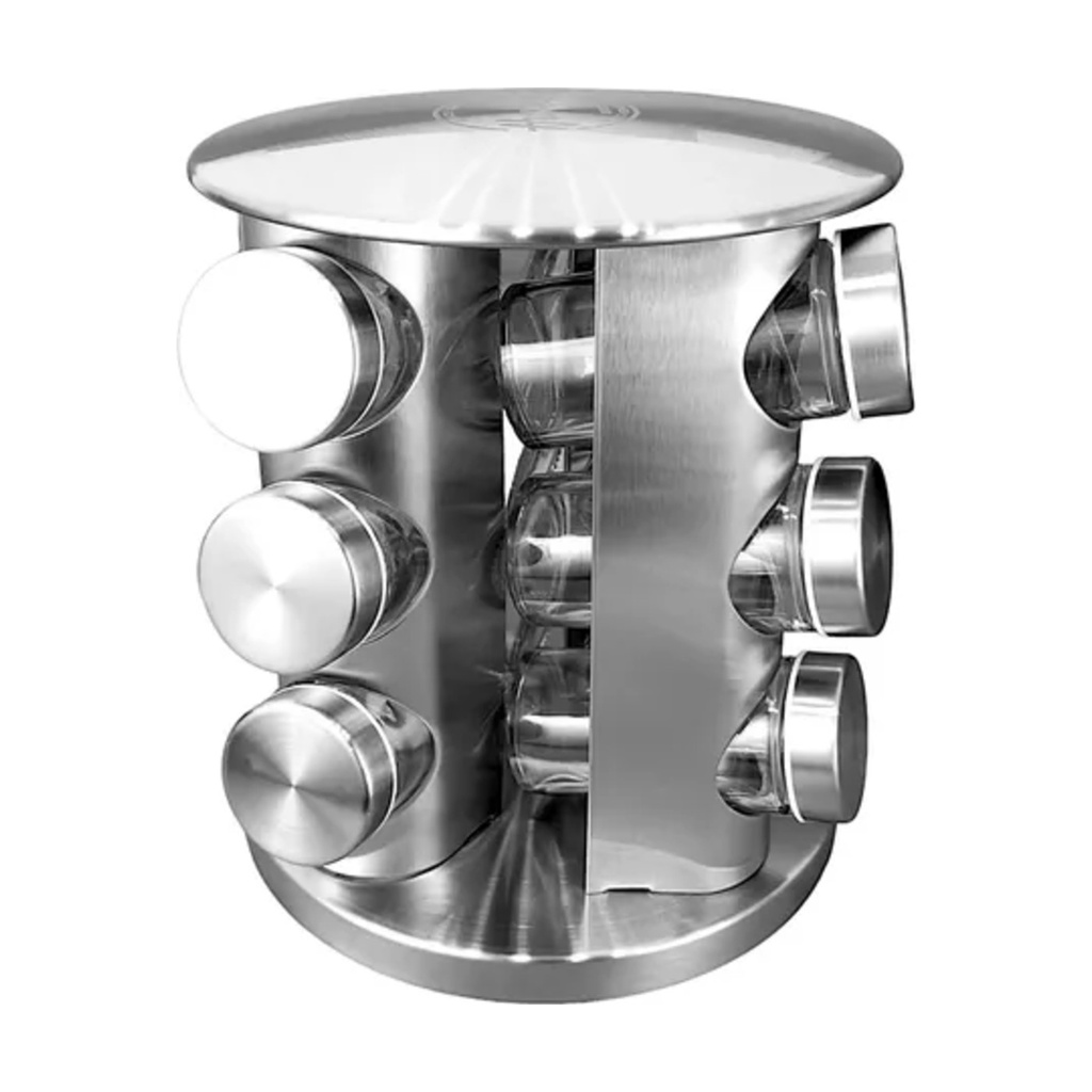 Especiero Giratorio de Acero Inoxidable con 12 Frascos Organizador de Cocina